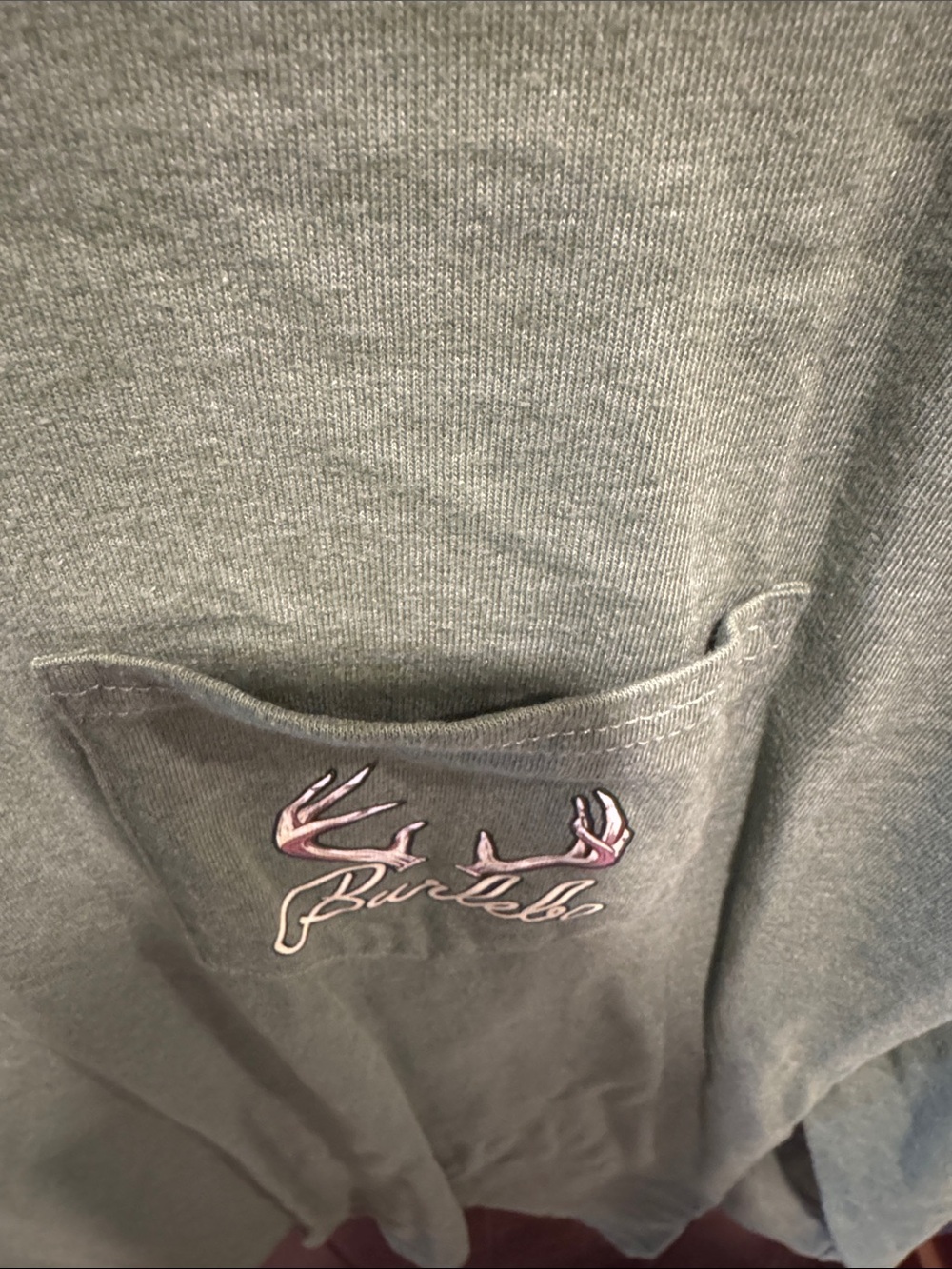 BURLEBO Olive Green Long Sleeve Pocket Tee with Embroidered Antlers - Picture 5 of 5